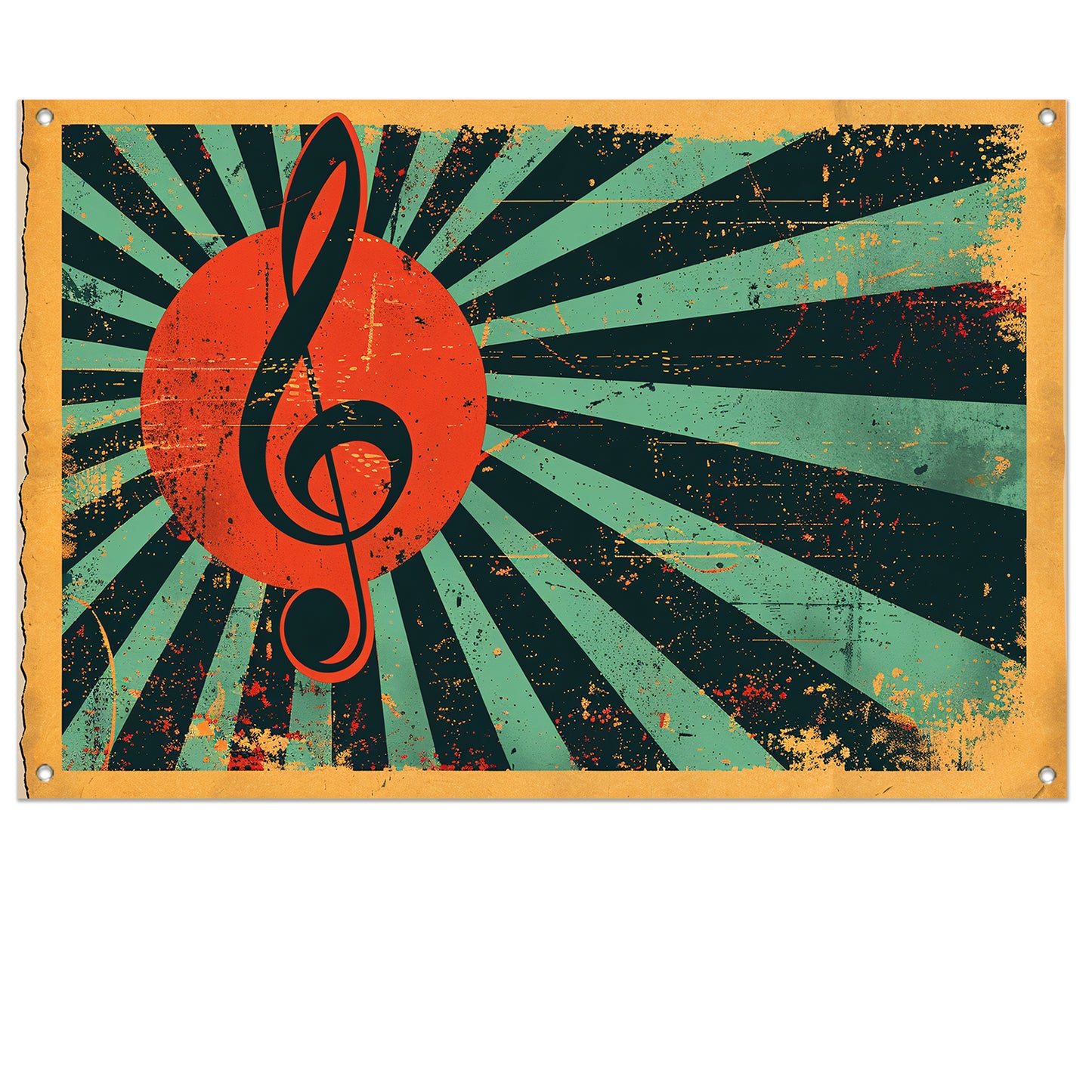 Retro poster met muzikale sleutel en kleuren tuinposter