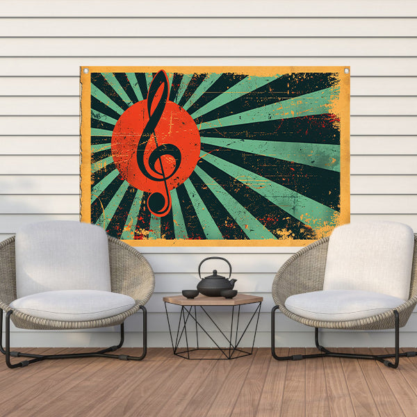 Retro poster met muzikale sleutel en kleuren tuinposter