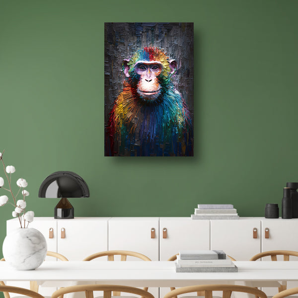 Expressieve Kleurrijke Aap met Dynamische Kwaststreken canvas