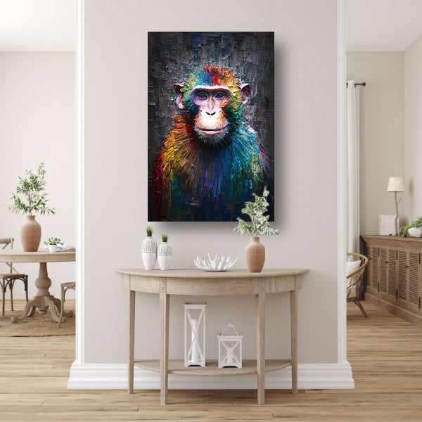 Expressieve Kleurrijke Aap met Dynamische Kwaststreken canvas