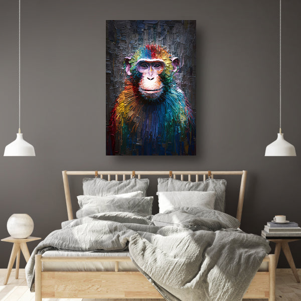 Expressieve Kleurrijke Aap met Dynamische Kwaststreken canvas