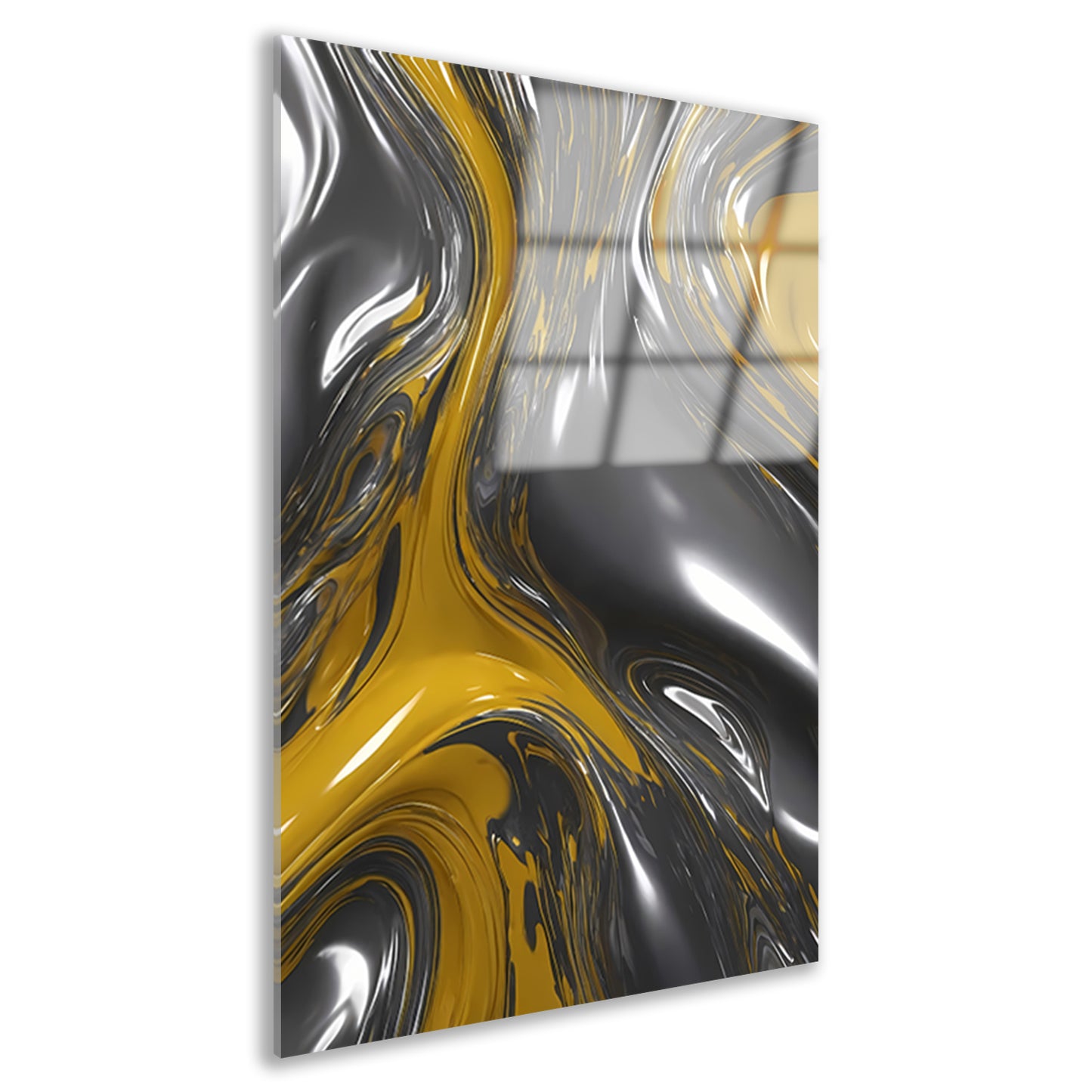 Dynamische Abstractie in Zilver en Geel acrylglas