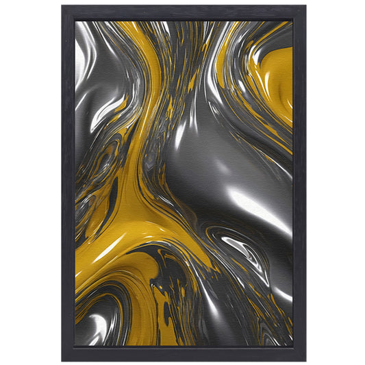 Dynamische Abstractie in Zilver en Geel canvas met baklijst