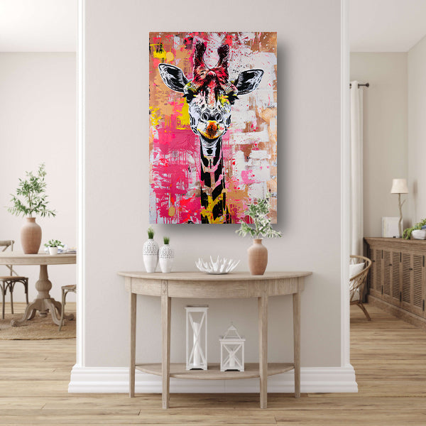 Kleurrijke giraffe met graffiti accenten poster