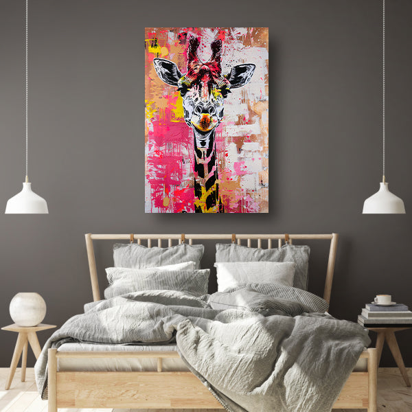 Kleurrijke giraffe met graffiti accenten poster
