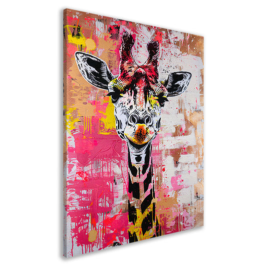 Kleurrijke giraffe met graffiti accenten canvas