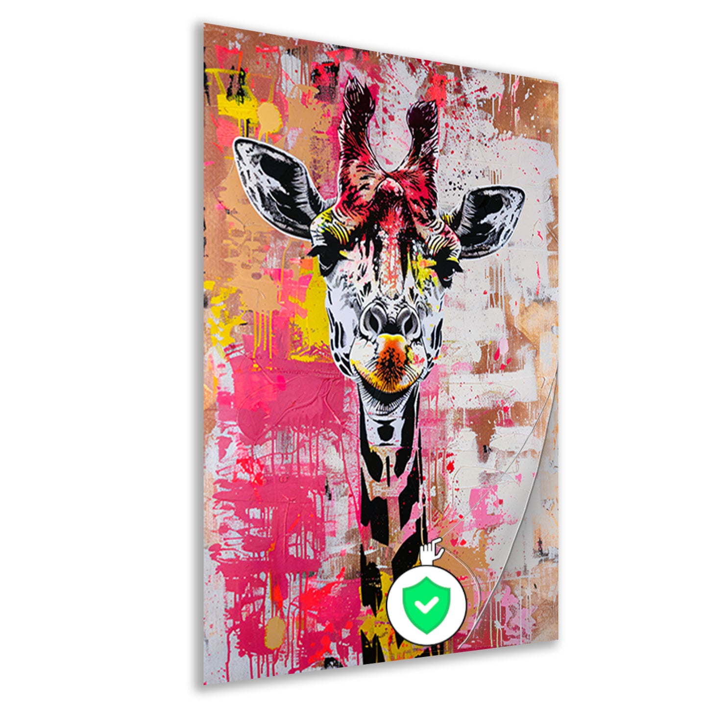 Kleurrijke giraffe met graffiti accenten poster