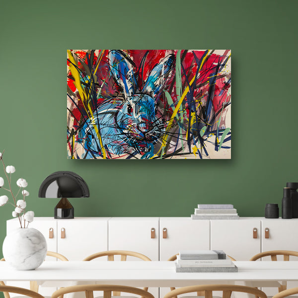 Kleurrijk abstract schilderij van een konijn poster