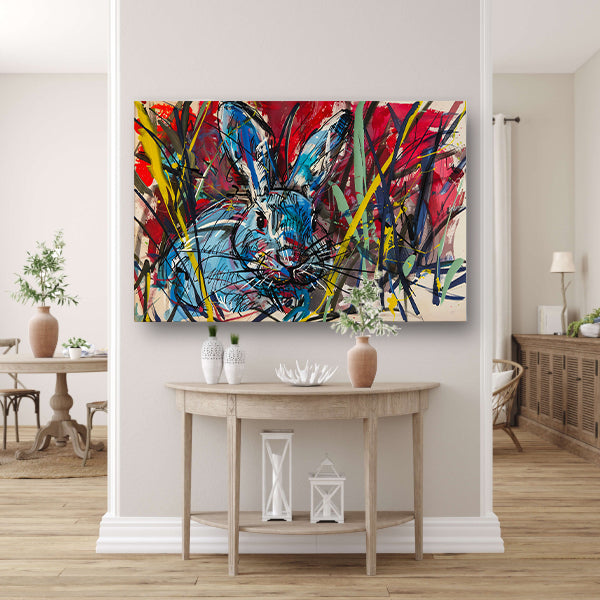 Kleurrijk abstract schilderij van een konijn poster