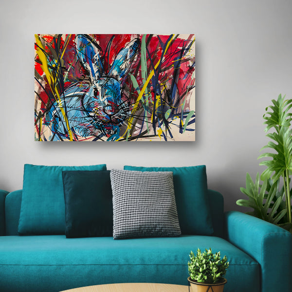 Kleurrijk abstract schilderij van een konijn poster
