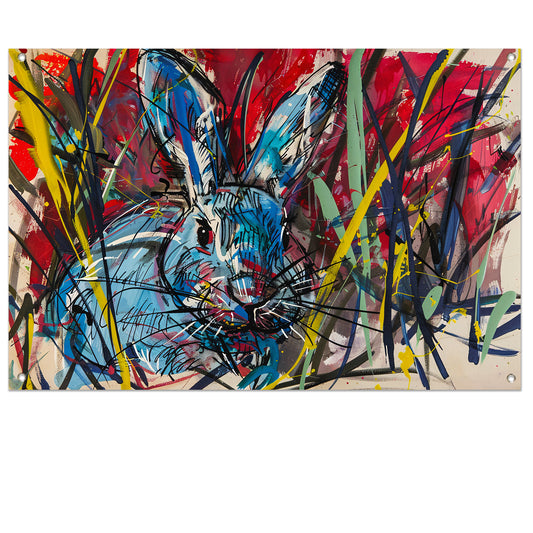 Kleurrijk abstract schilderij van een konijn tuinposter