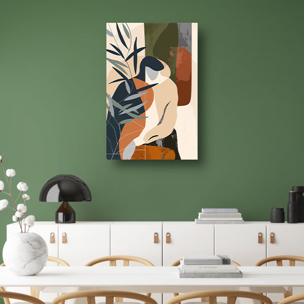 Abstract vrouw omringd door planten canvas