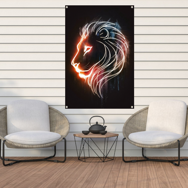 Abstracte lijnillustratie van een leeuw tuinposter