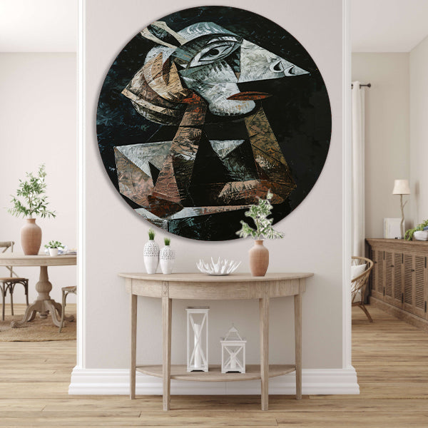 Kubistisch portret van een vrouw aluminium muurcirkel