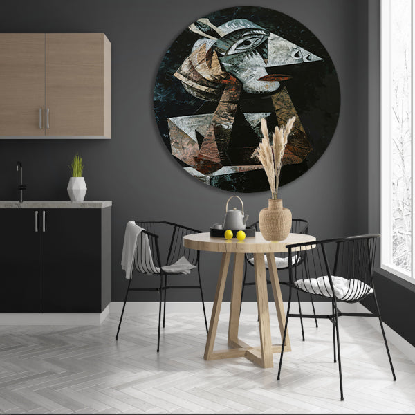 Kubistisch portret van een vrouw aluminium muurcirkel