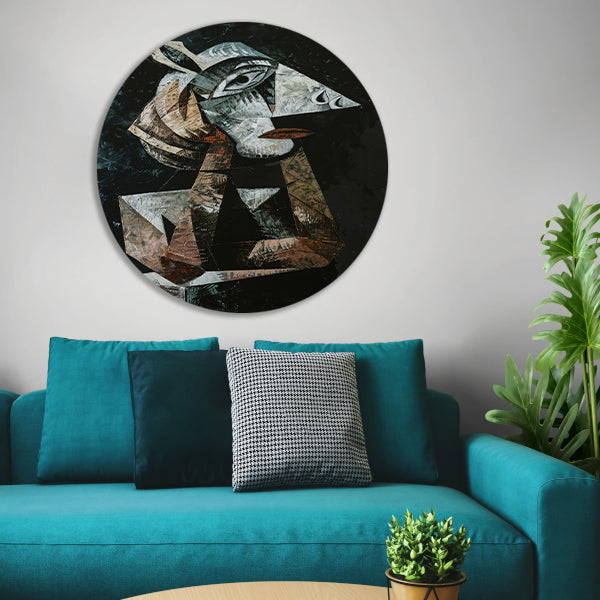 Kubistisch portret van een vrouw aluminium muurcirkel