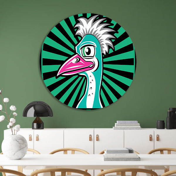 Kleurrijke vogel illustratie in moderne kunst aluminium muurcirkel
