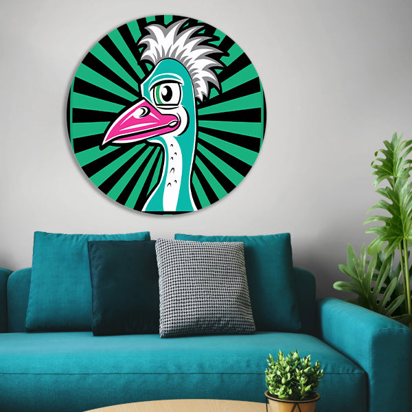 Kleurrijke vogel illustratie in moderne kunst aluminium muurcirkel