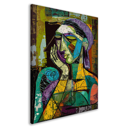 Kubistisch portret van een vrouw in gedachten canvas