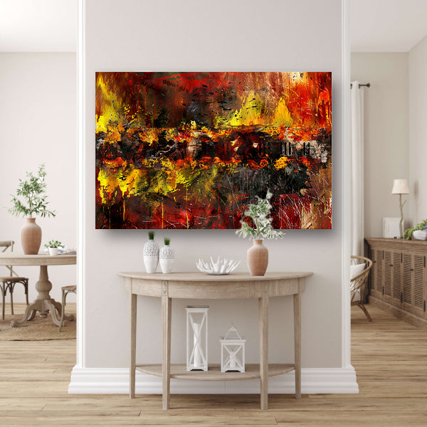 Dynamische abstracte kunst met vurige kleuren acrylglas