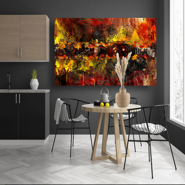 Dynamische abstracte kunst met vurige kleuren acrylglas