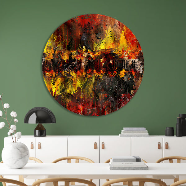 Dynamische abstracte kunst met vurige kleuren forex muurcirkel
