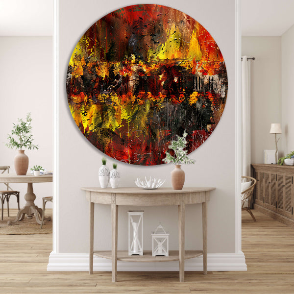 Dynamische abstracte kunst met vurige kleuren forex muurcirkel
