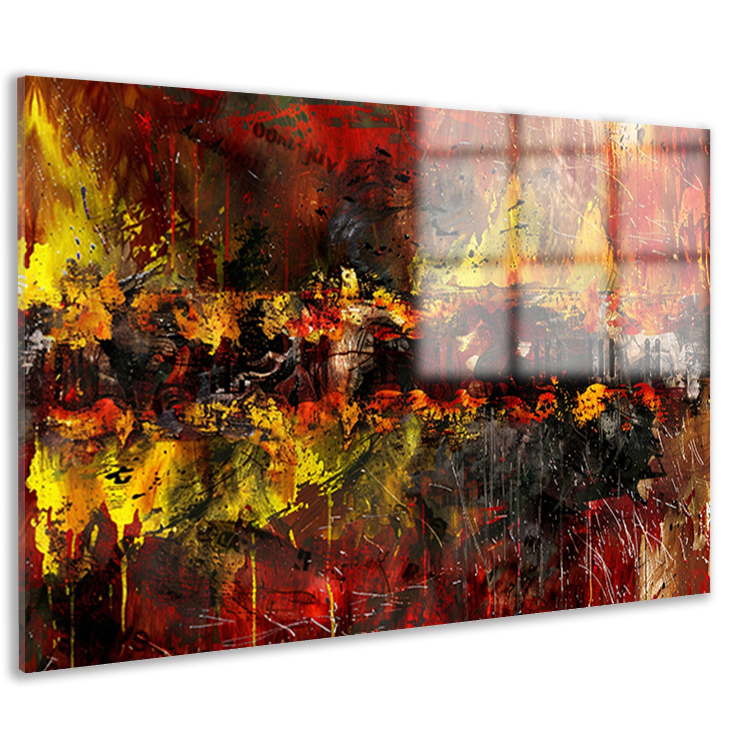 Dynamische abstracte kunst met vurige kleuren acrylglas