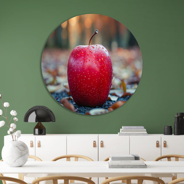 Rode Appel op Blad aluminium muurcirkel
