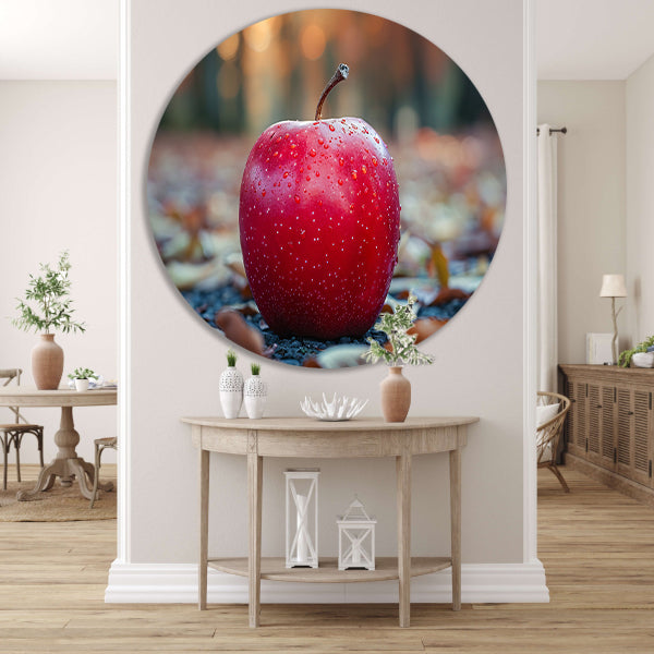 Rode Appel op Blad aluminium muurcirkel