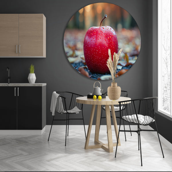 Rode Appel op Blad aluminium muurcirkel