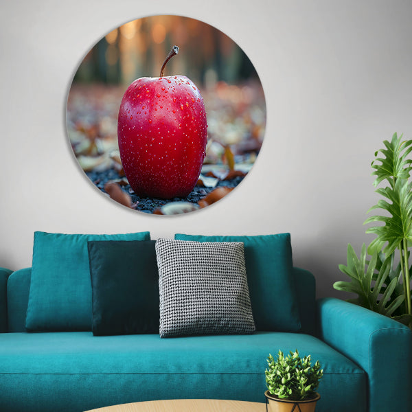 Rode Appel op Blad aluminium muurcirkel