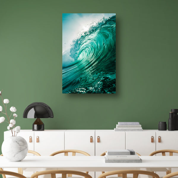 Dynamische oceaan golven met zonlicht poster