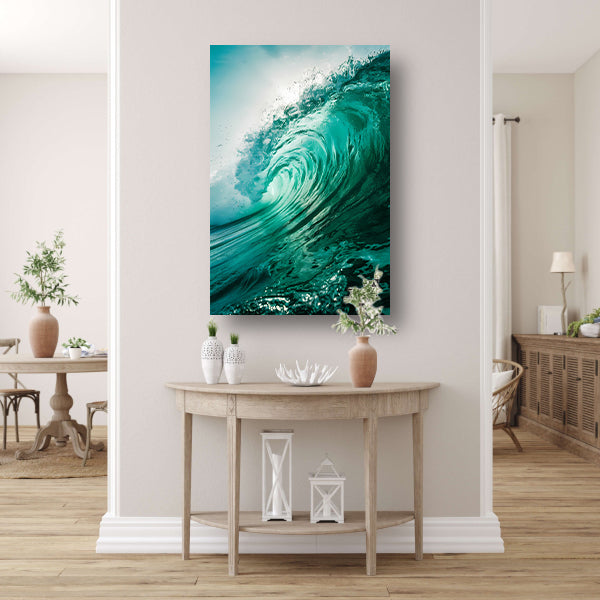 Dynamische oceaan golven met zonlicht poster