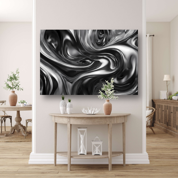 Zwart met zilver abstracte vloeiende patronen canvas