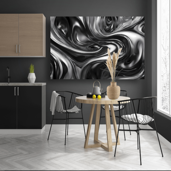 Zwart met zilver abstracte vloeiende patronen canvas