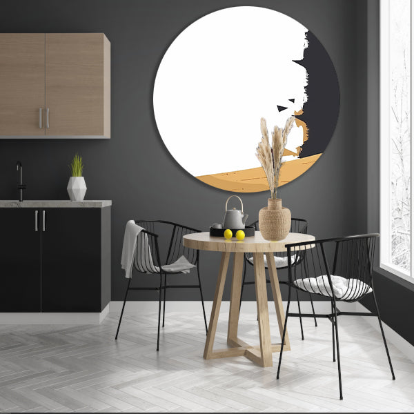 Abstracte Zwarte Verfstreken op Hout aluminium muurcirkel
