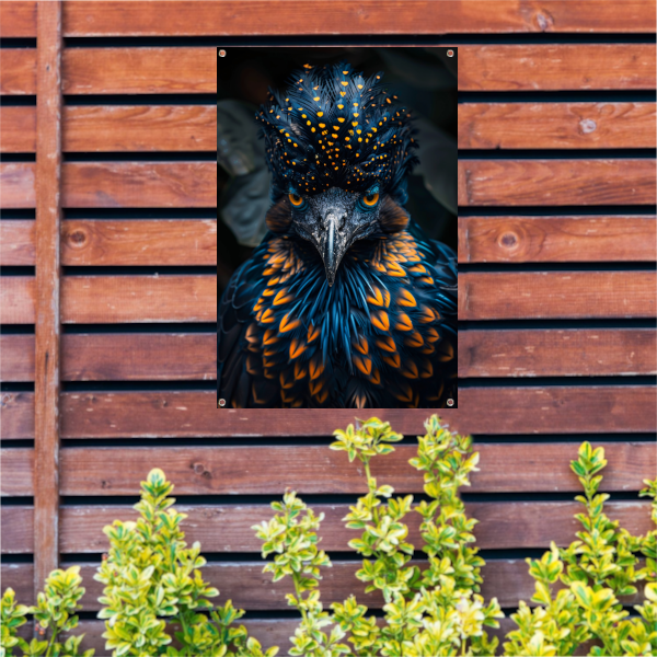 Intens Oog van een Kleurrijke Vogel tuinposter
