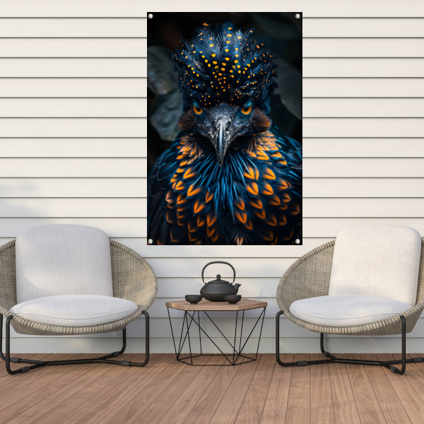 Intens Oog van een Kleurrijke Vogel tuinposter