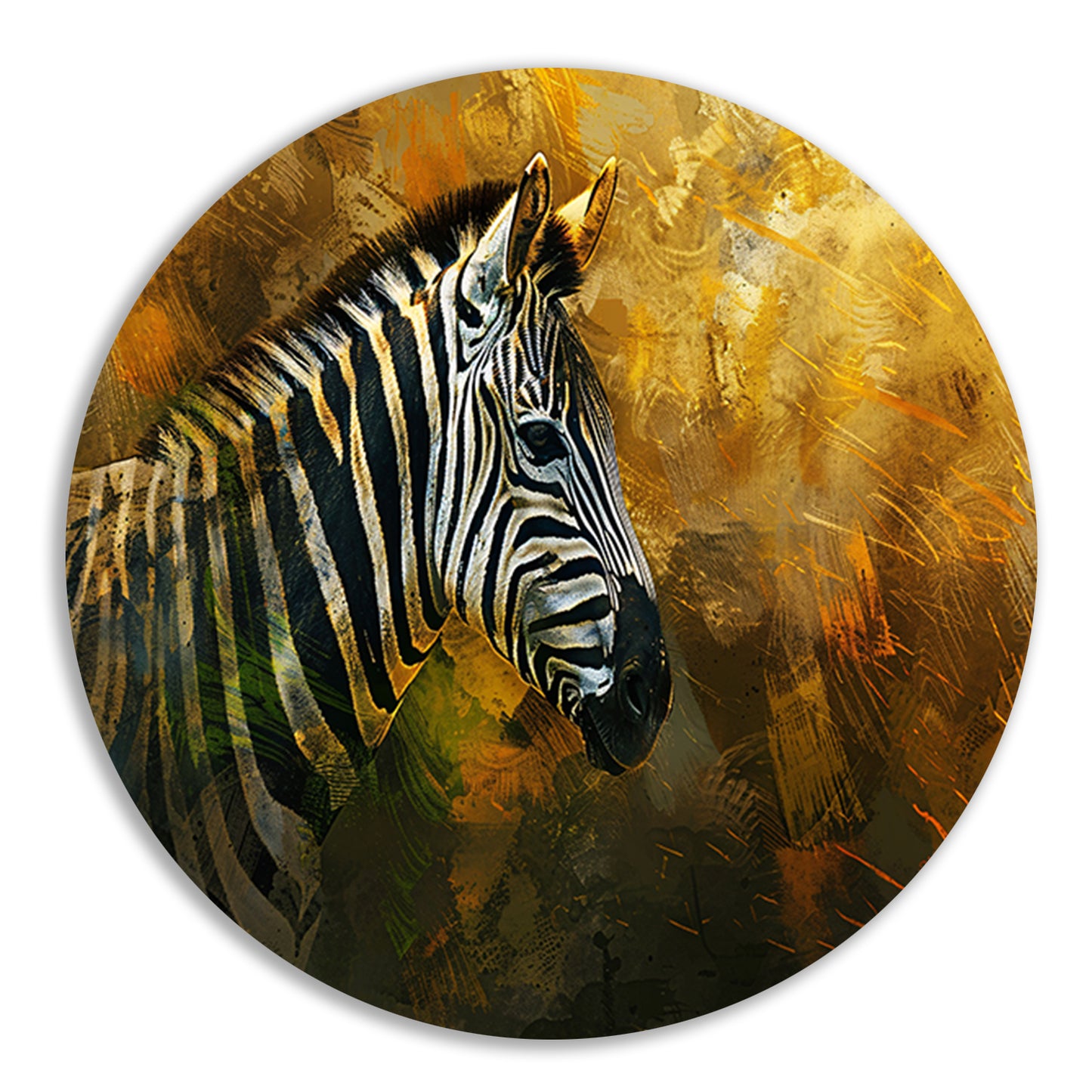Zebra portret met abstracte achtergrond aluminium muurcirkel