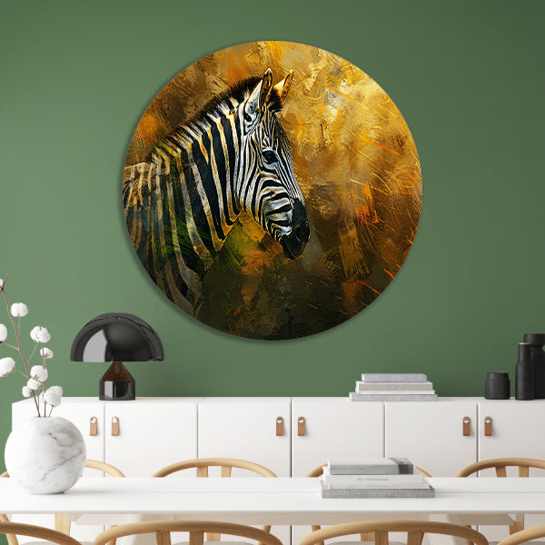 Zebra portret met abstracte achtergrond aluminium muurcirkel