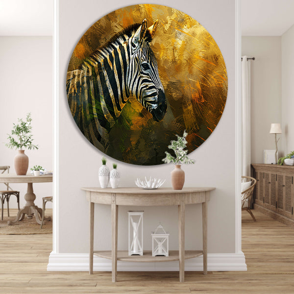 Zebra portret met abstracte achtergrond aluminium muurcirkel
