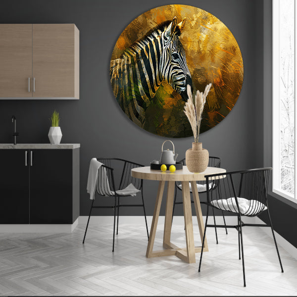 Zebra portret met abstracte achtergrond aluminium muurcirkel