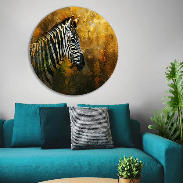Zebra portret met abstracte achtergrond aluminium muurcirkel