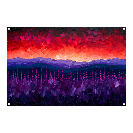 Kleurrijk abstract landschap met bloemen tuinposter