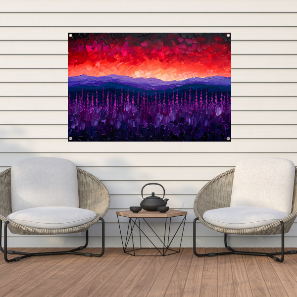 Kleurrijk abstract landschap met bloemen tuinposter