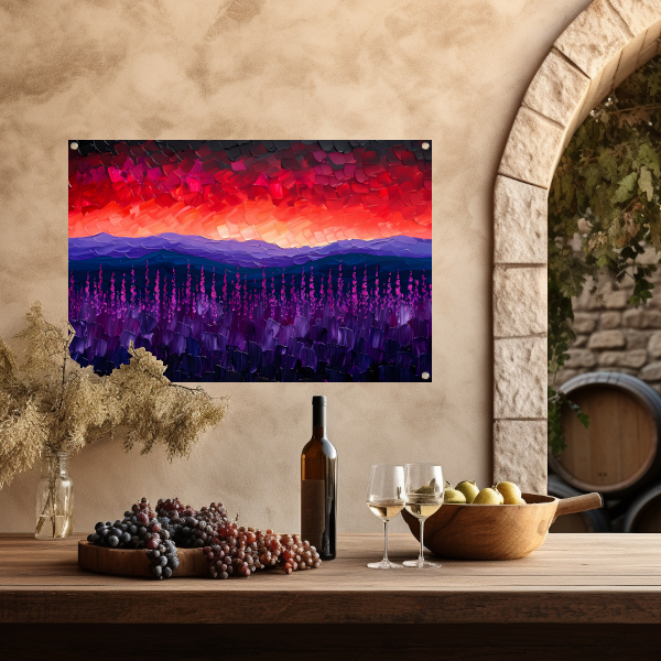 Kleurrijk abstract landschap met bloemen tuinposter