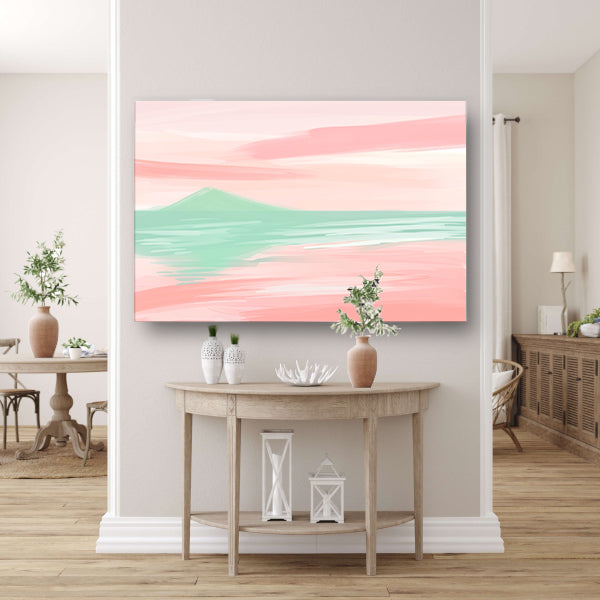 Abstract pastelkleurig berglandschap met water canvas
