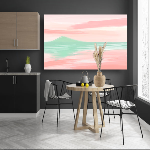 Abstract pastelkleurig berglandschap met water canvas