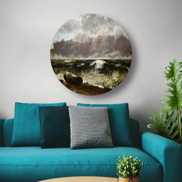 De stormachtige zee - Gustave Courbet aluminium muurcirkel